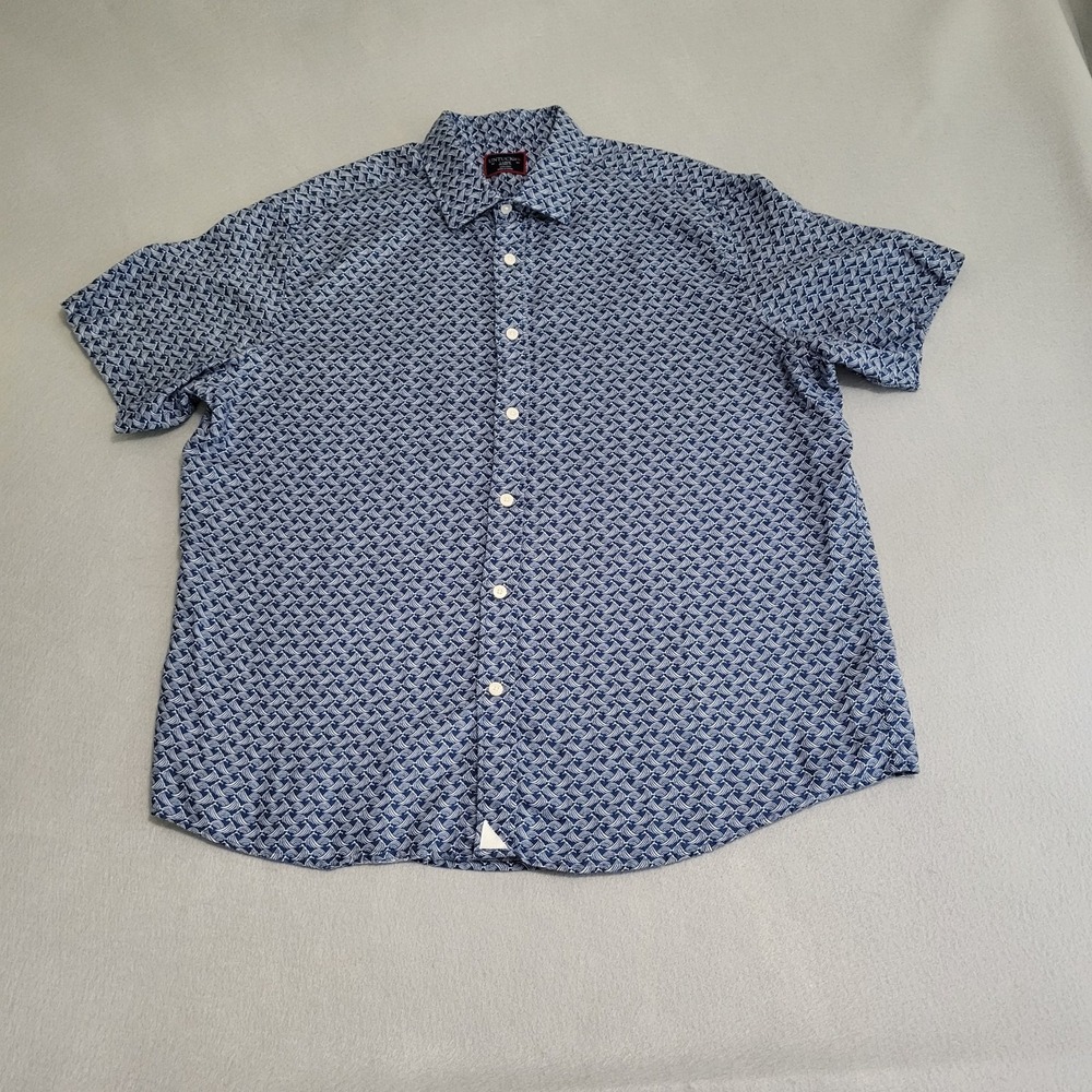 UNTUCKit Silineo Short Sleeve Button Down 100% Linen Shirt Blue Wave Men's L